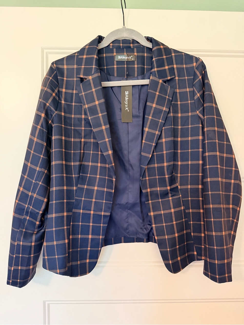 AllegraK Navy Blazer with Tan Windowpane